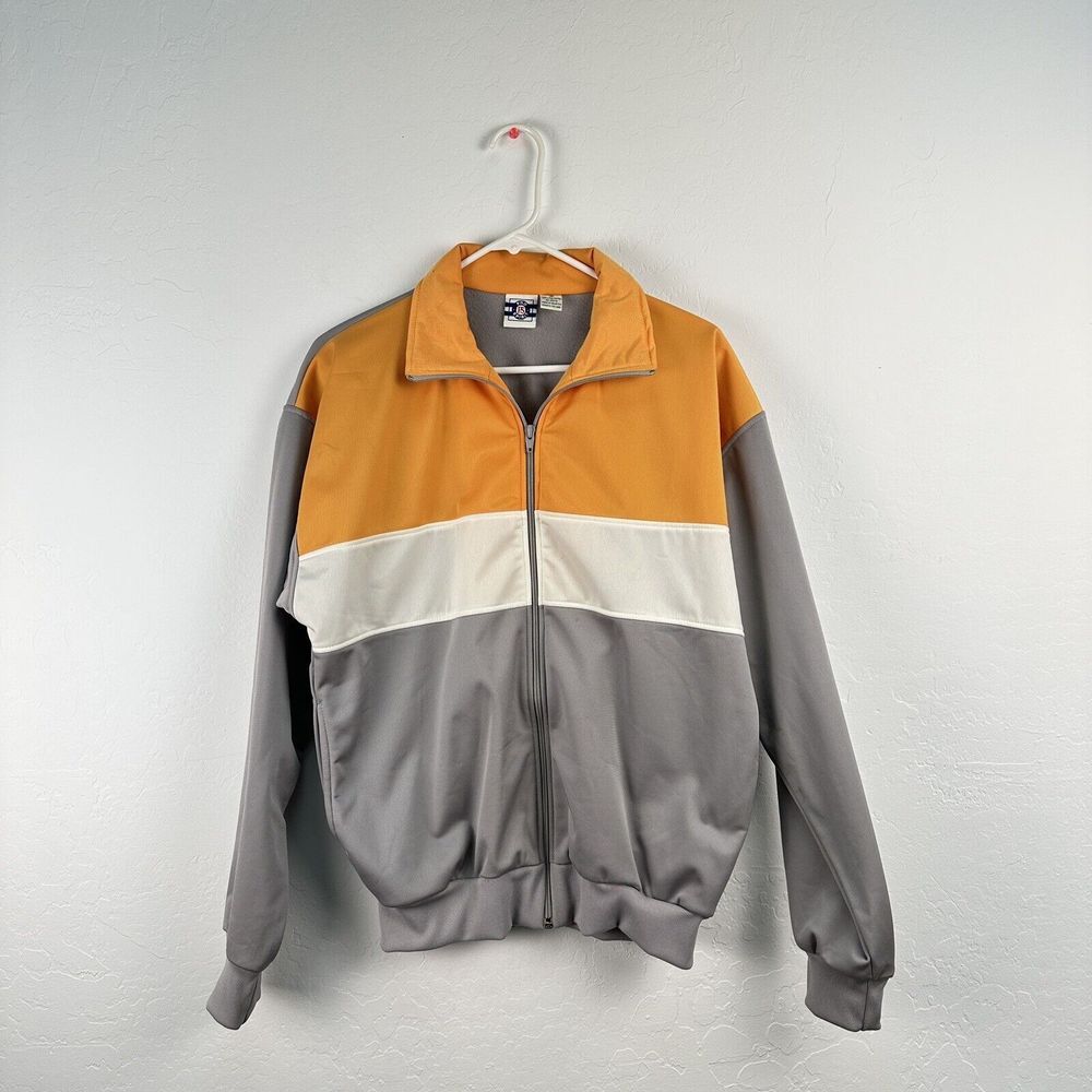 Vintage‎ Pro Spirit Track Jacket Men's Size M  Color Block Gray Orange Full Zip